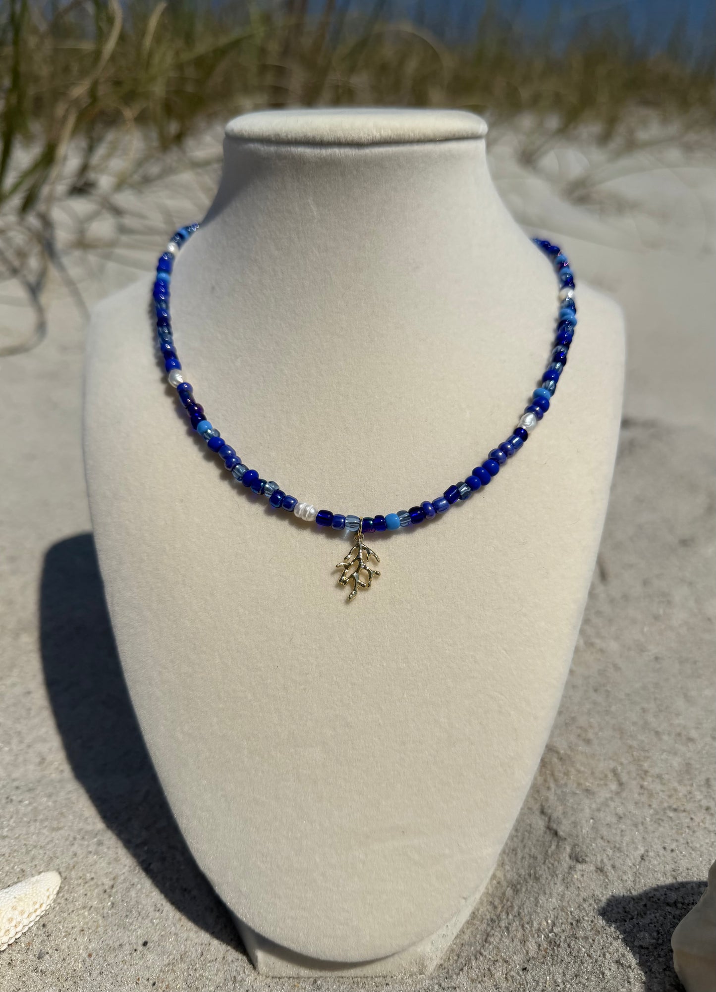 The Deep Blue Gold Coral Beaded Necklace
